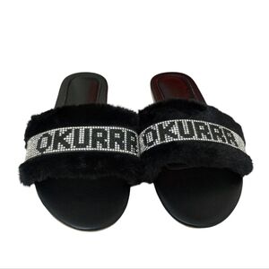 Faux Fur Crystal Slides Fur Slippers Okurr Slides  Open Toe MobWife,Wifey, Bling